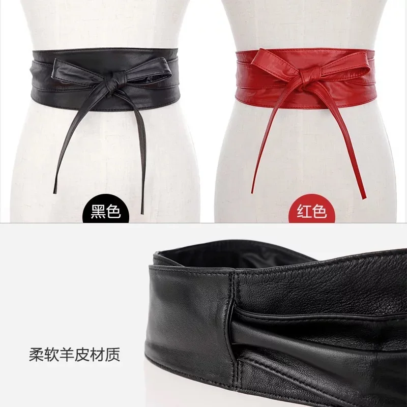 Women\'s Belt Fashion Versatile Knot Sheepskin Genuine Leather Belt Wide Decorative Waist Cover Black Designer Belts for Women