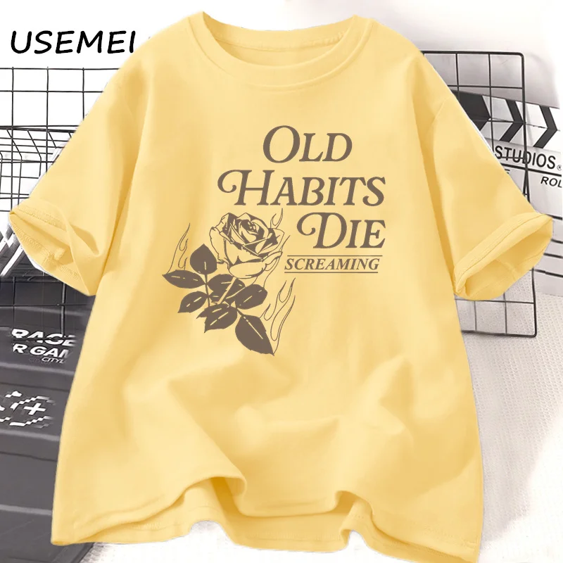 Old Habits Die Screaming T Shirt Women The Tortured Poets Department Ttpd Slower T-shirt Cotton Short Sleeve Graphic T Shirts