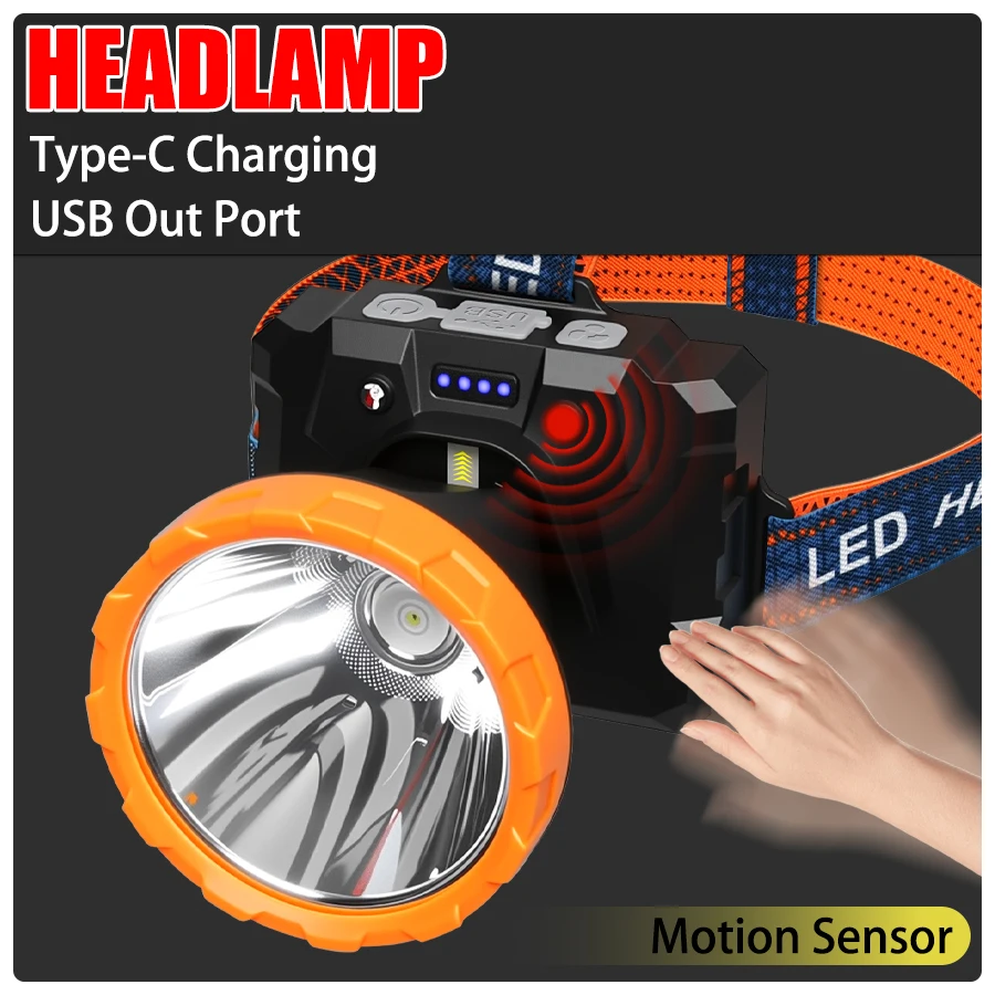 

Супер яркий индукционный налобный фонарь, перезаряжаемая через USB фара со встроенным вентилятором, уличный водонепроницаемый мощный фонарь для кемпинга, рыбалки