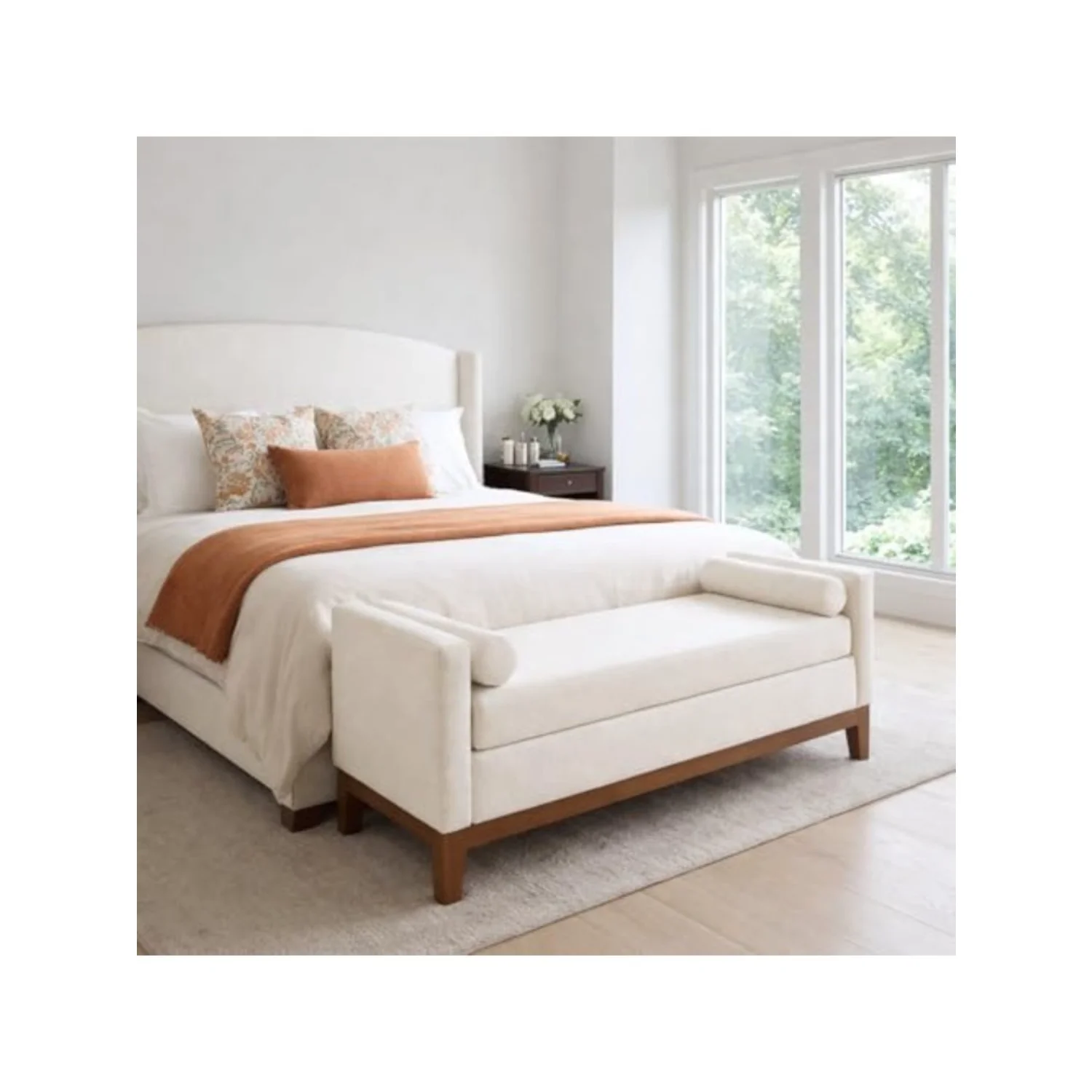 End of Bed Bench for Bedroom, 51'' Boucle Full Size Bench for Entryway, Hallway, Cloakroom, Window Bench (Ivory).