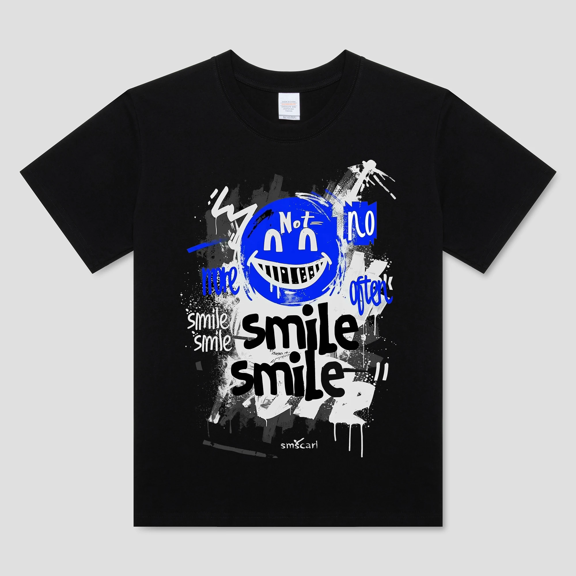 

2024 Black Smile Print T-Shirt Summer Custom Y2k Hip Hop Harajuku Oversized 100% Cotton T-Shirt For Men Short Sleeve Tops Tee