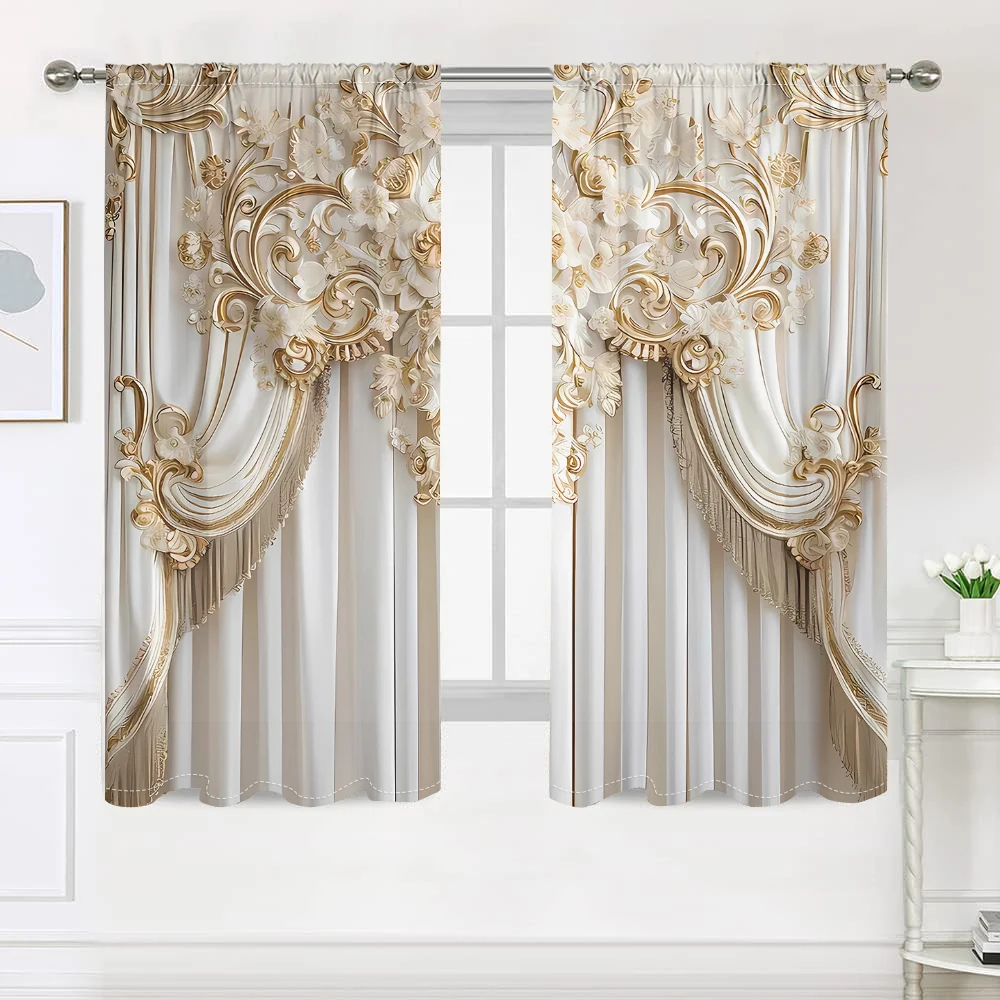 2 pieces, 3D luxury European style curtains -30% blackout - suitable for living room, bedroom, kitchen, home decoration