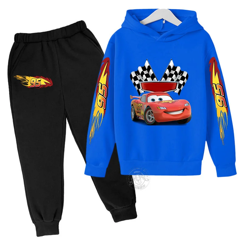 Disney Lightning McQueen Printed Hoodie+Pants Children\'s Set Boys and Girls\' Fashion Baby Autumn Warm Sports Back to School Gift