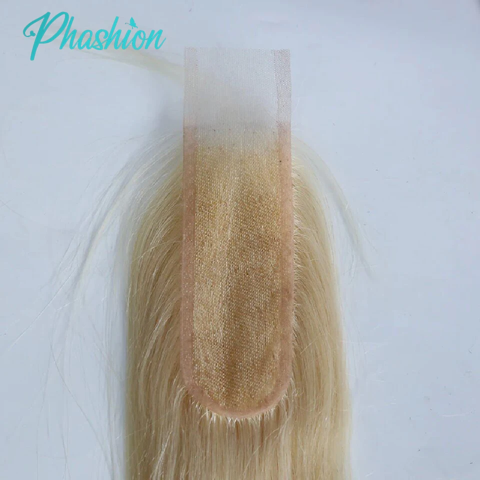 Phashion Cabello Humano Remy brasileño para mujer, accesorio capilar liso con cierre de encaje transparente Hd, 613, 2x6, color rubio, Kim K