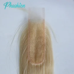 Phashion Cabello Humano Remy brasileño para mujer, accesorio capilar liso con cierre de encaje transparente Hd, 613, 2x6, color rubio, Kim K