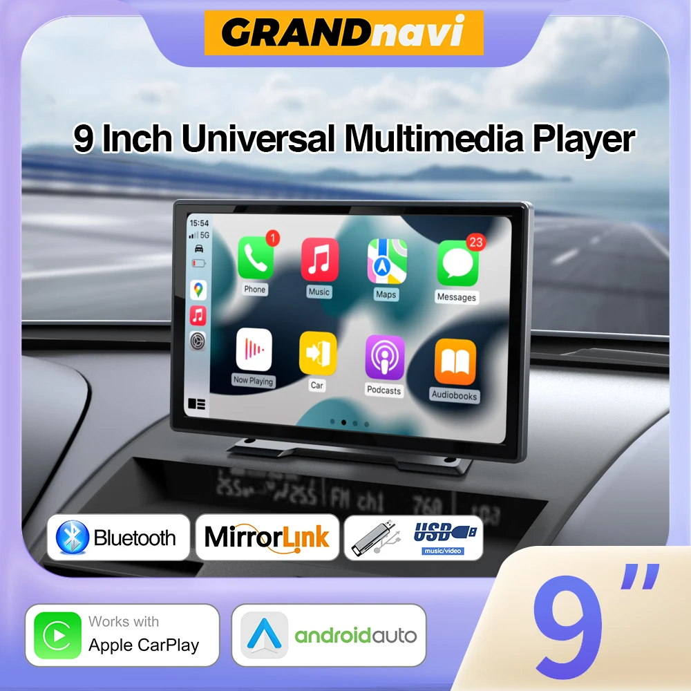 Lettore video multimediale per autoradio universale da 9 pollici CarPlay wireless Android Auto per VW Nissan Toyota Touch screen audio per auto