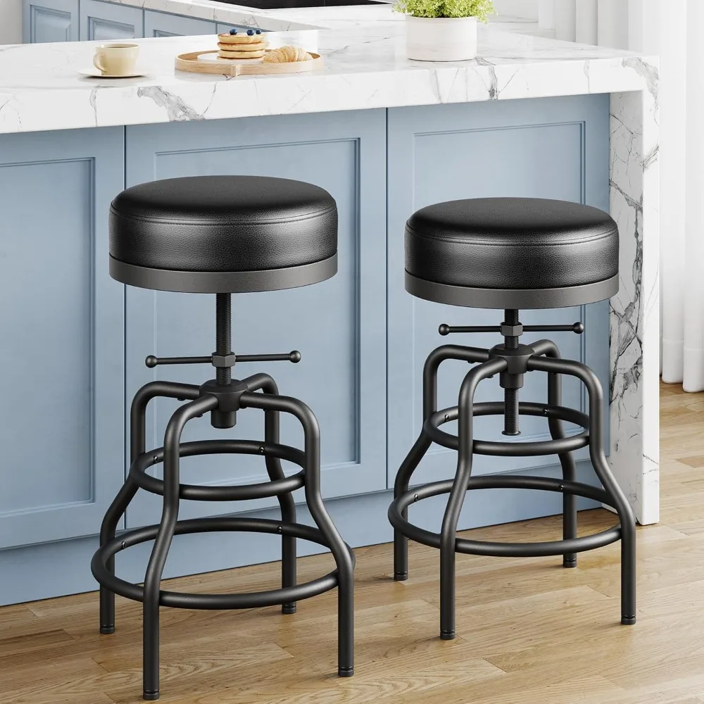 

Bar Stools Set of 2 Adjustable Height Swive, Bar Stools with Thicken Bonded Leather Seats & Footrests,Bar counter chair set