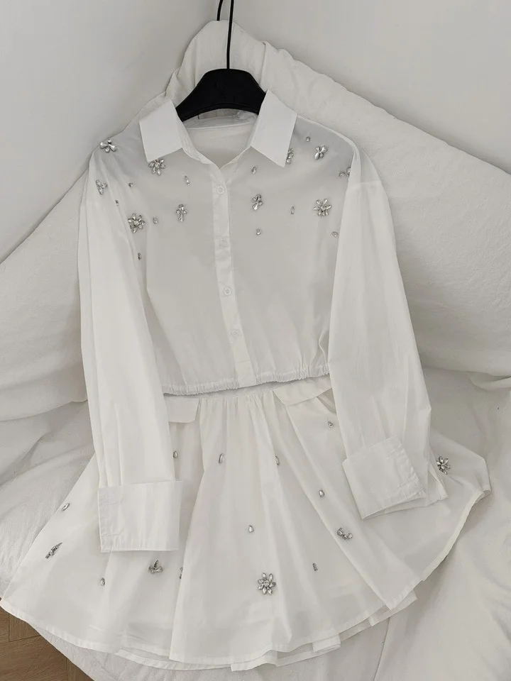 

Женская облегающая юбка Heavy Embellied Long Sve Diamond irt с высокой талией, комплект из двух предметов, осенний модный оригинальный дизайн