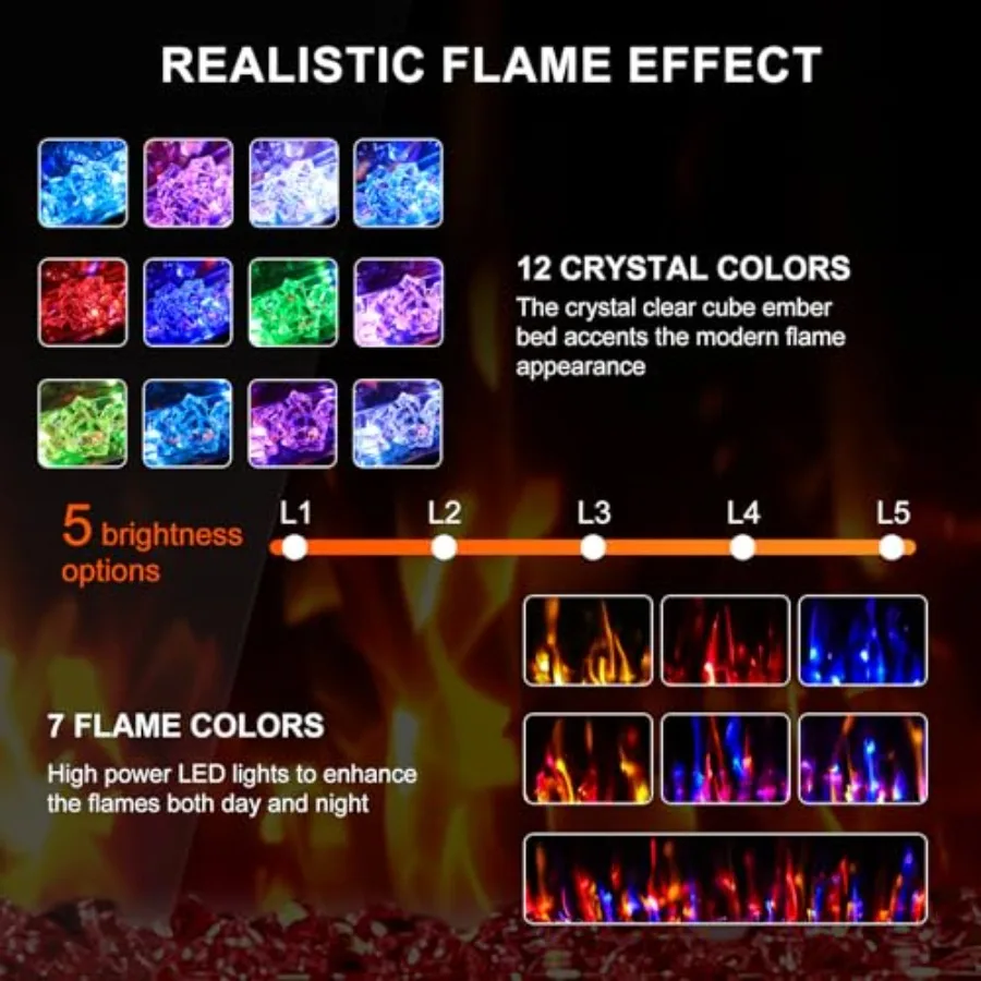 68 Camino elettrico ultra sottile montato a parete e indipendente con controllo touch screen con effetto fiamma a LED e funzionamento remoto