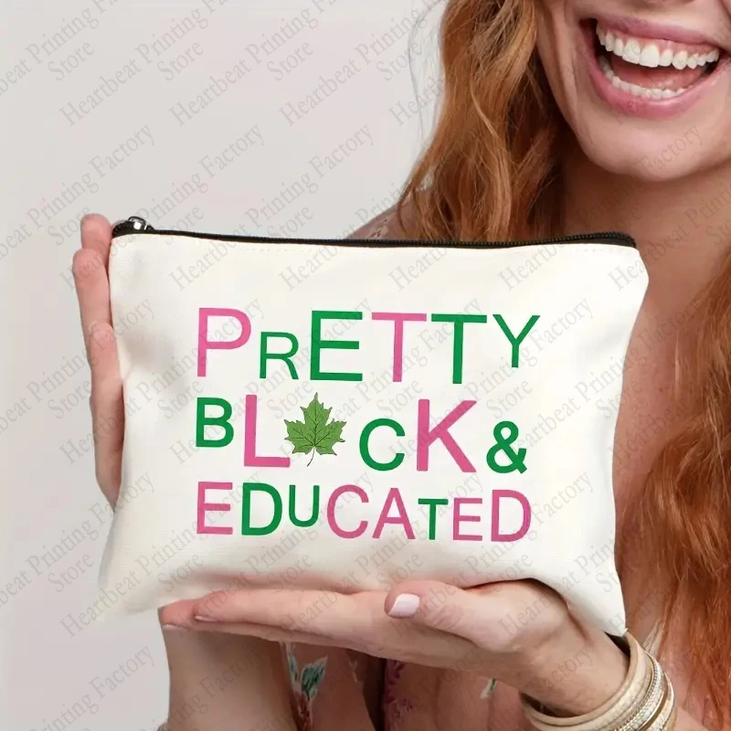 

Sorority Gift Pink and Green Makeup Cosmetic Bags Black Greek Sorority Gift Paraphernalia for Sister Friend Women Purse