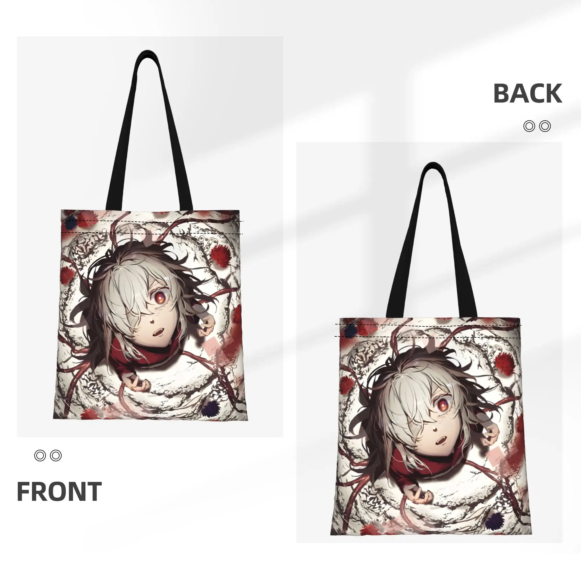 1PC Large Capacity Dark Watatsumi Summer Time Rendering Canvas Tote Bag Foldable Chic Pattern No Closed Design