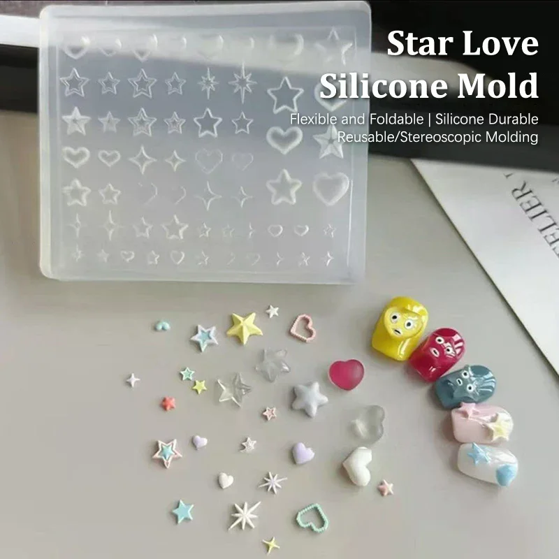 Starburst Star Heart Bow Tie Jellyfish Shell Flower Snowflakes Bowknot Nail Art Accessories Silicone Carving Mold Mould Template