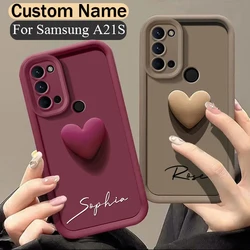 For Samsung Galaxy A21S Personalized Custom Name Case A21S 3D Love Heart Candy Bumper Cover A21S