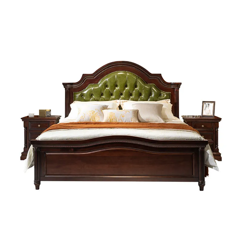 

Двуспальная кровать, роскошная кожаная кровать для спальни, кровать из натуральной кожи первого слоя, роскошная кровать из цельного дерева, 1,8 метра.