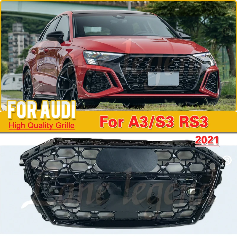 

New ABS Material The original car model Reticular Front Bumper Grille Honeycomb Type Frame For RS3 Style for Audi A3/S3 2021