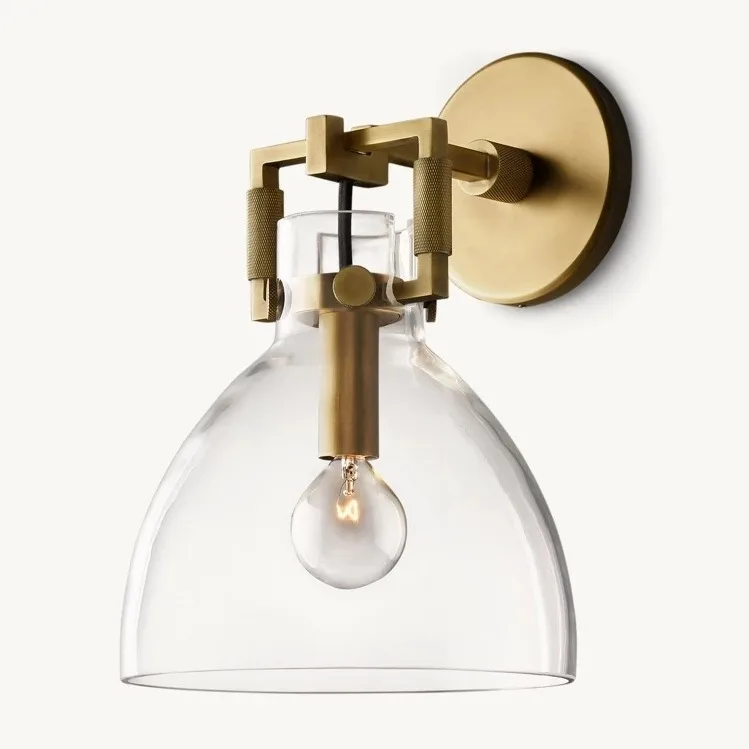 Prosta, w całości miedziana, luksusowa kryształowa lampa ścienna do sypialni, na ścianę przy łóżku, do tła telewizora, lampa ścienna do korytarza.