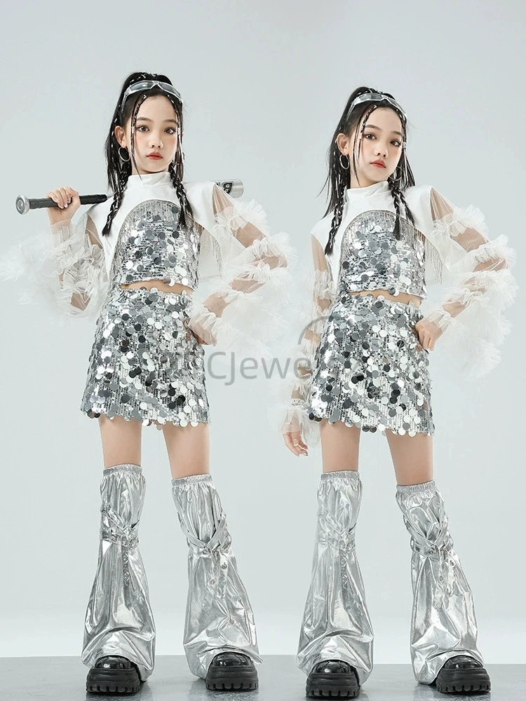 Cosplay Girls Sequin Dance Costume Hip Hop Jazz Dance Costumes Modern Dancing Outfits 4-16 Years Old Dress Up Clothes