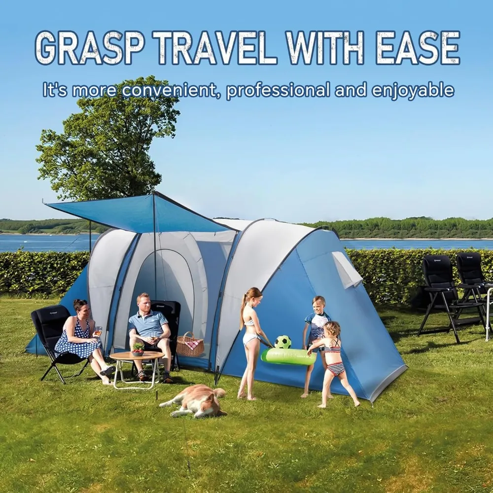 Family-Sized Weather-Resistant 2-4 Person Camping Tent with Porch and Rainfly, Easy Setup Dual-Room Shelter