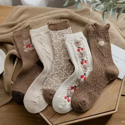 2 Pair Kawaii Cartoon Animals Bear Wool Socks Women Japanese Fashion Winter Thicken Cashmere Socks Cute Warm Socks Set Thermal
