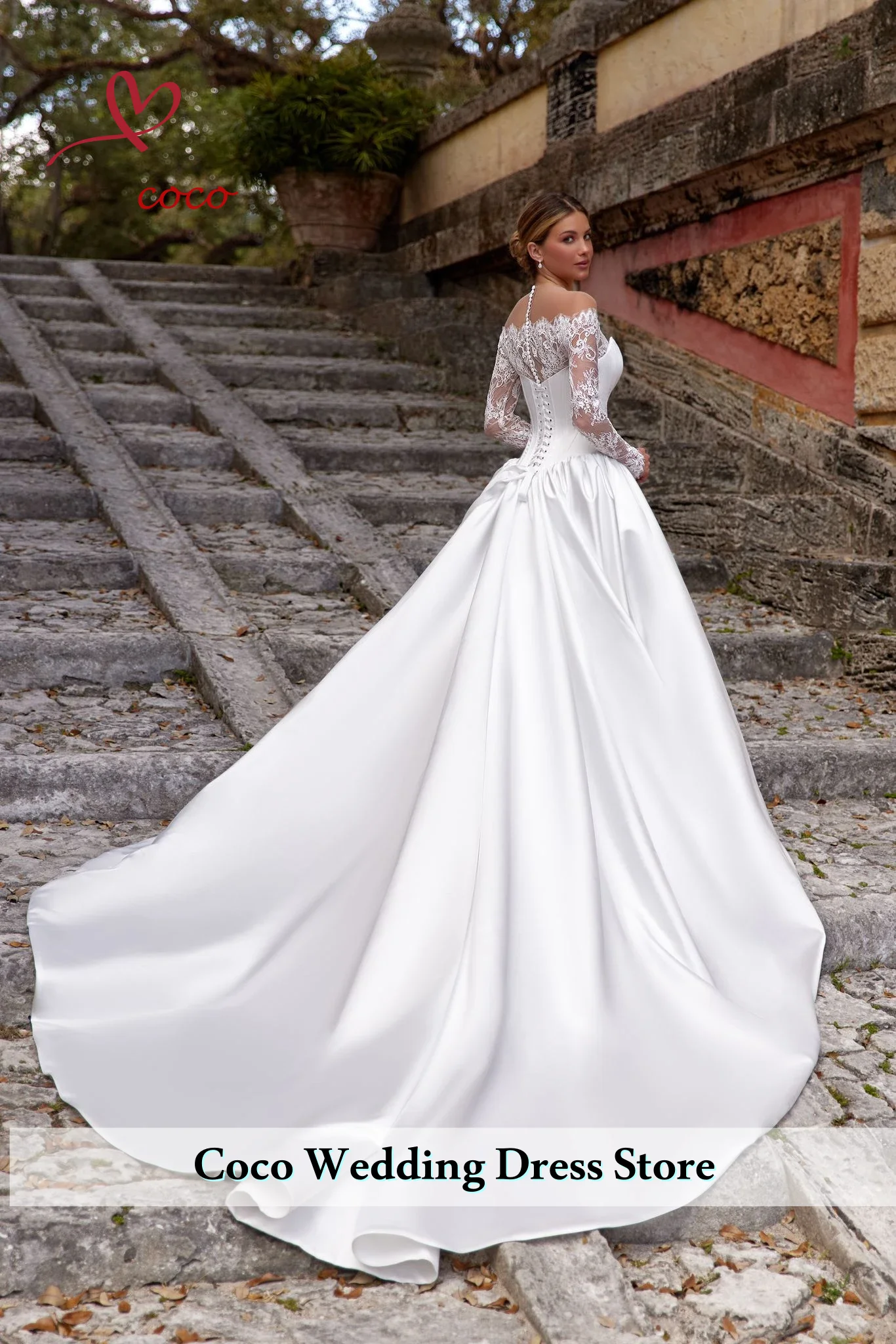Customized Graceful Dreamy Oneck Lace Long Sleeve Wedding Dress Elegant Modest A-line Satin Bridal Gown New Dresses For Bride