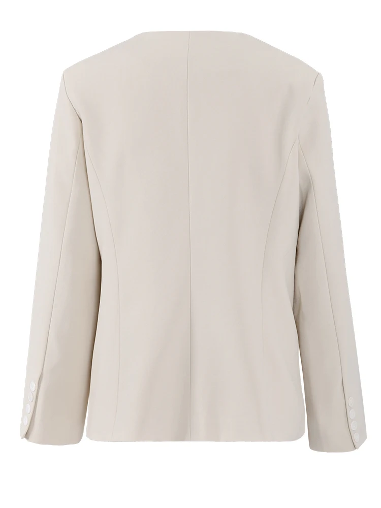 [EAM] Women Apricot Single Breasted Elegant Blazer New Square Collar Long Sleeve Jacket Fashion Spring Autumn 2024 3WQ688112