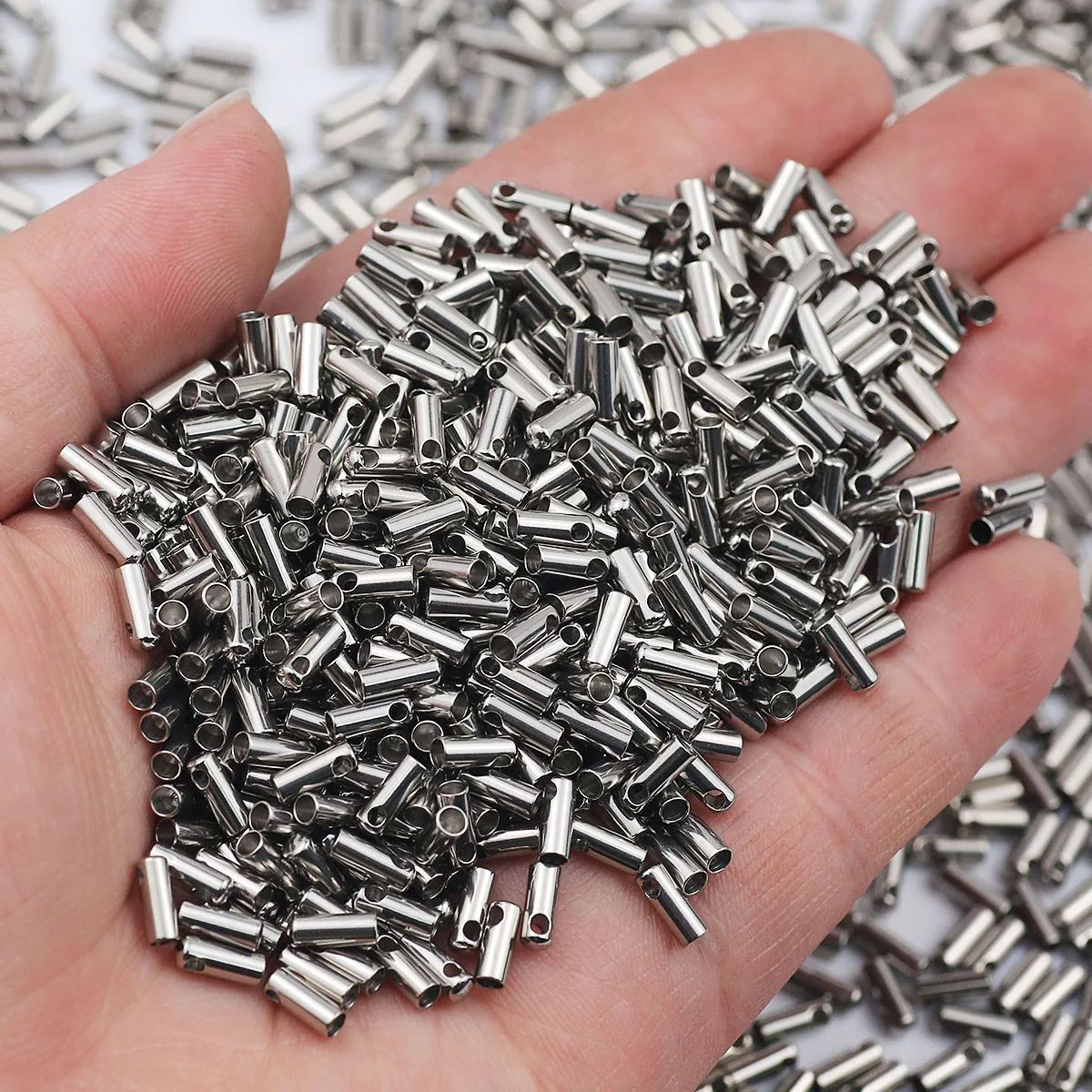 

50pcs Stainless Steel Column End Tip Cap Crimp Clasps Connector Fit Snake Chain Necklace Leather Cord Jewelry Accessories