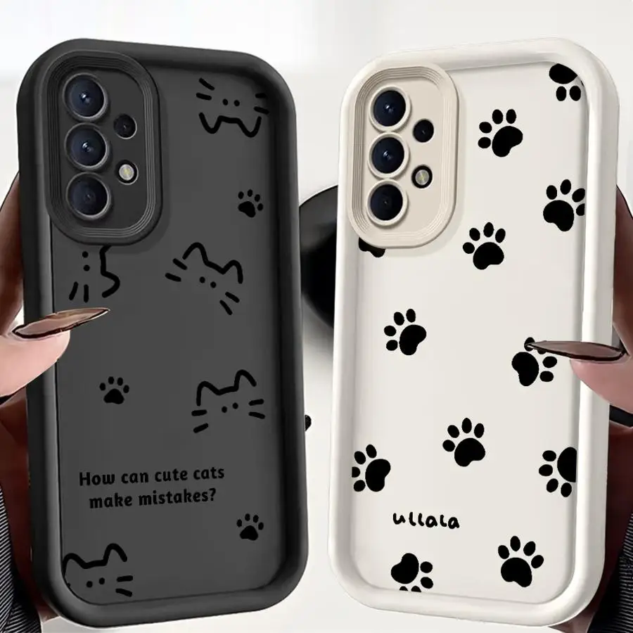 Phone Cover Case for Samsung Galaxy A51 A73 A35 A36 A34 A26 A32 A12 A13 A56 A53 A54 A15 A16 A23 A71 A72 Cute Kitten Paw Prints