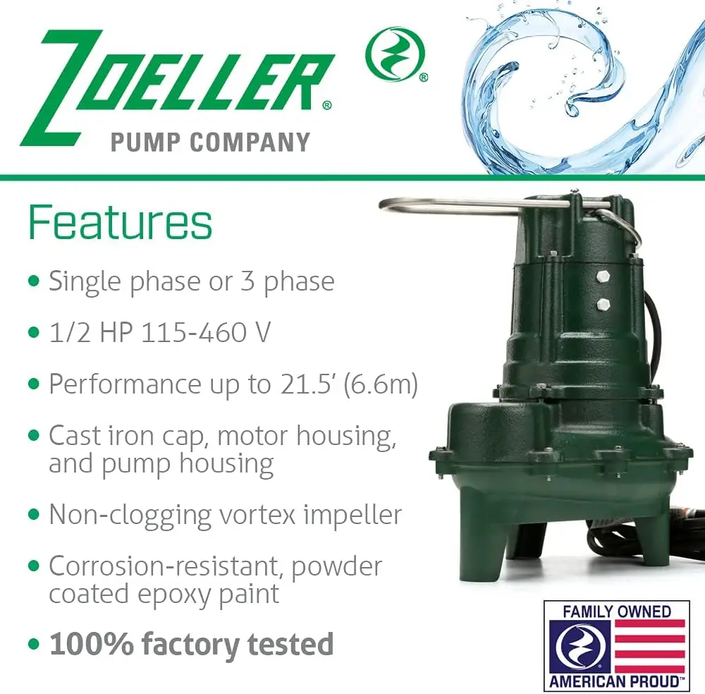 267-0001 Sewage Pump, 1/2 HP Automatic – Heavy-Duty Submersible Sewage