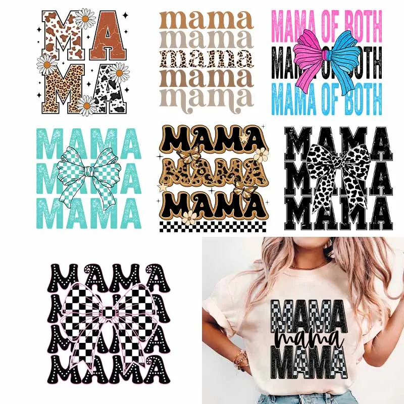 Mother\'s Day Leopard Print Heat DTF Transfer Ptint Patch For T Shirts Hooding MAMA Iron On Transfer Sticker For Clothing