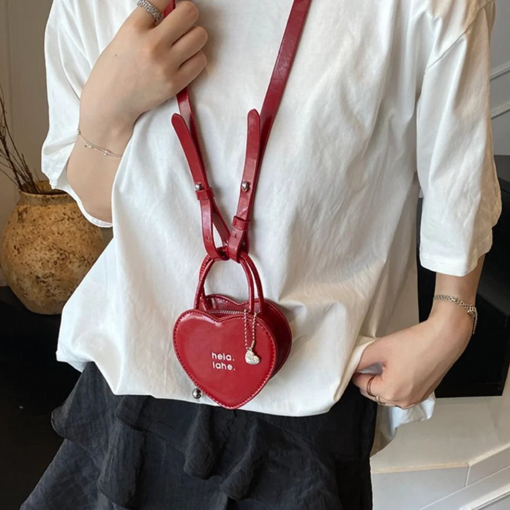 

Korean Solid Color Halterneck Heart Wallet Multifunction Cute Women Coin Purses PU Leather Small Shoulder Storage Bag Girls