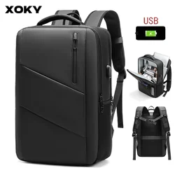 Mochila para ordenador portátil de negocios XOKY, mochila expandible con múltiples bolsillos para hombre, mochila escolar USB impermeable, mochila de viaje para hombre, Mochaila para acampar