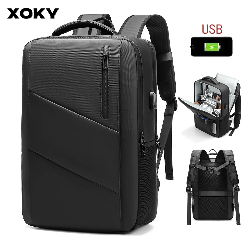 XOKY Mens Business Laptop Backpack Large Capacity Expandable Backpack Waterproof USB Travel backpacks men camping Mochaila