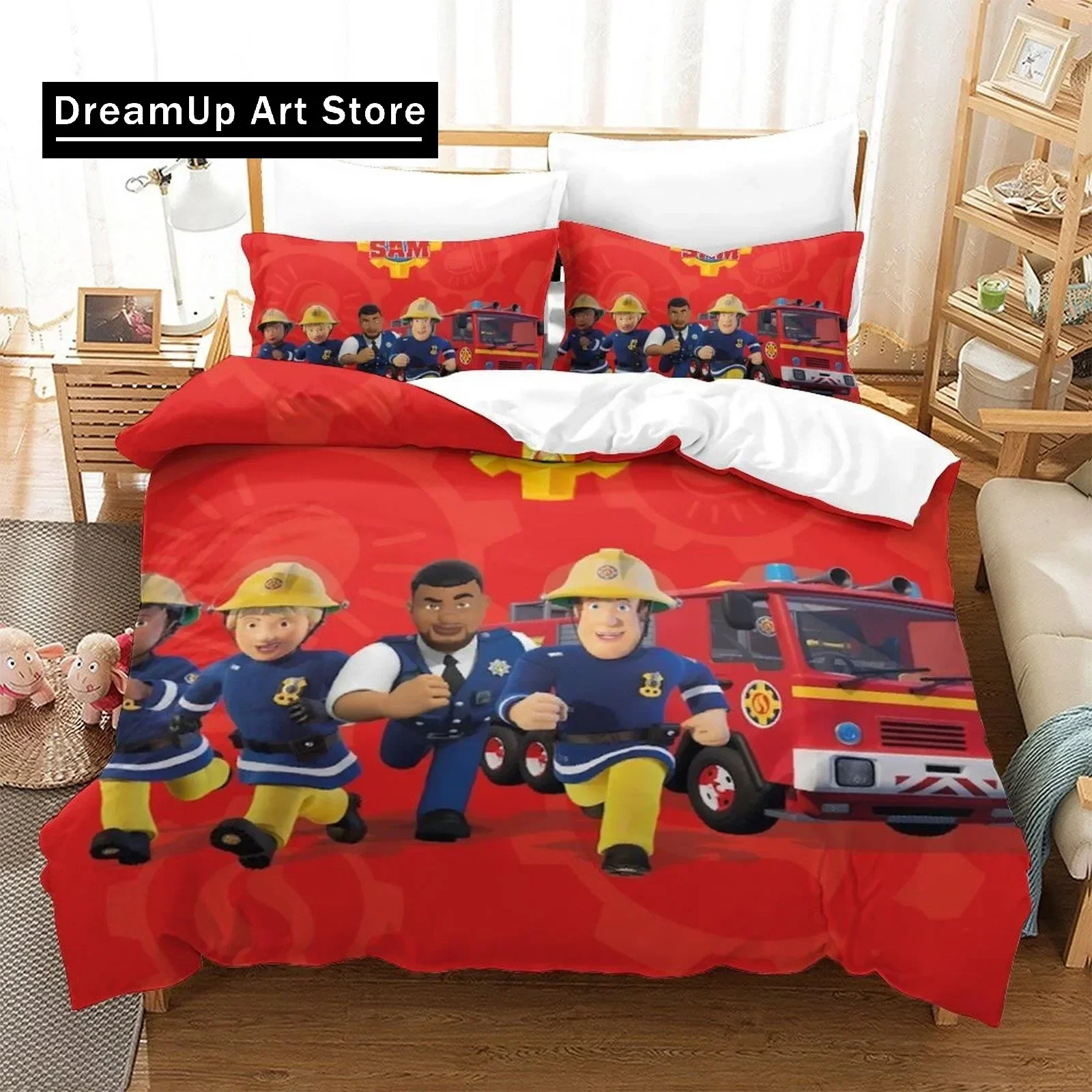 2025 New Fireman Sam Bedding Set Single Twin Full Queen King Size Bed Set Aldult Kid Bedroom Duvetcover Sets 3D Anime Bed Sheet