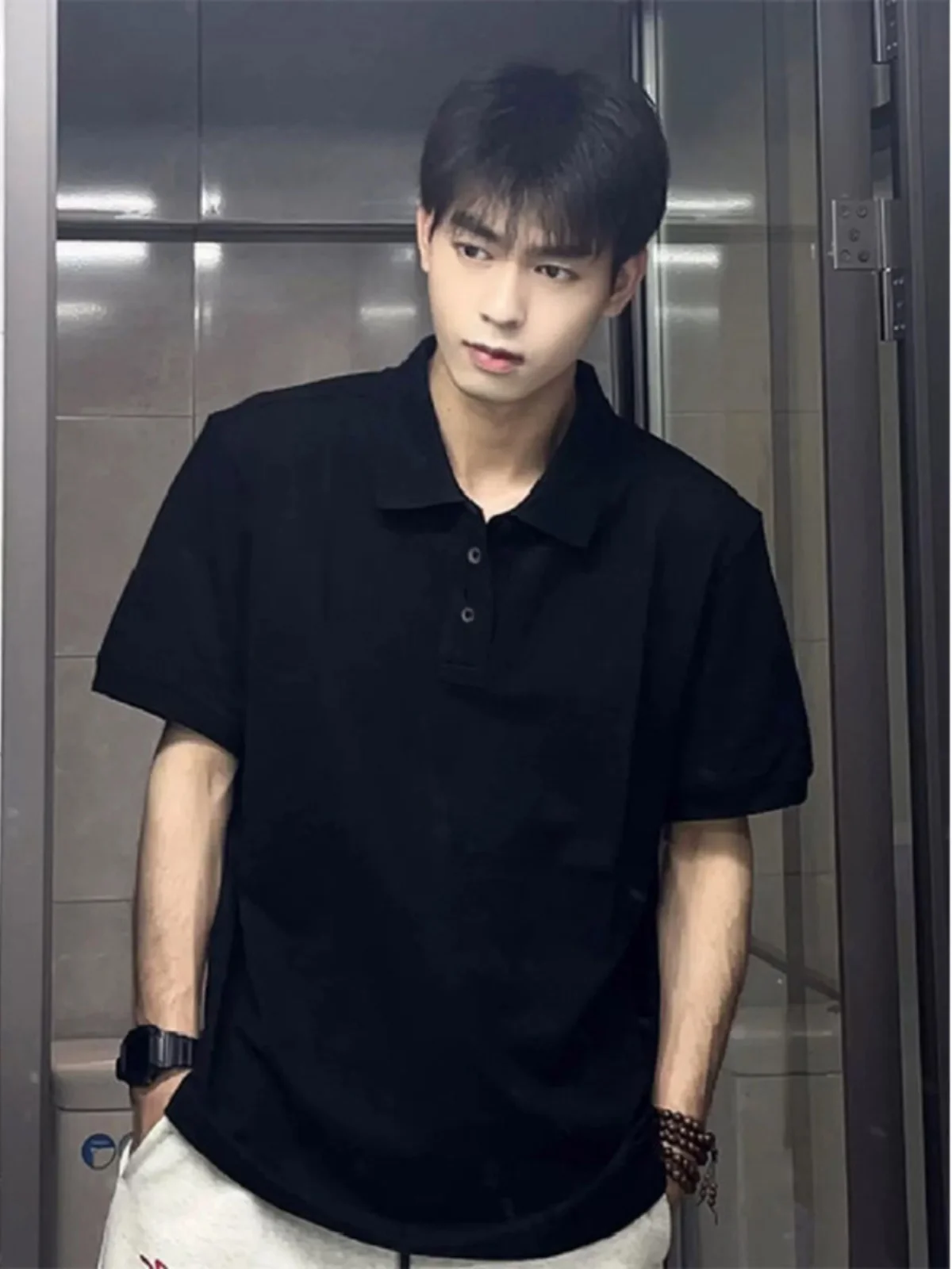 

Футболка Pure Bla Slim Fit, летняя, плотная, с воротником, модная, бренд Haome, Sve