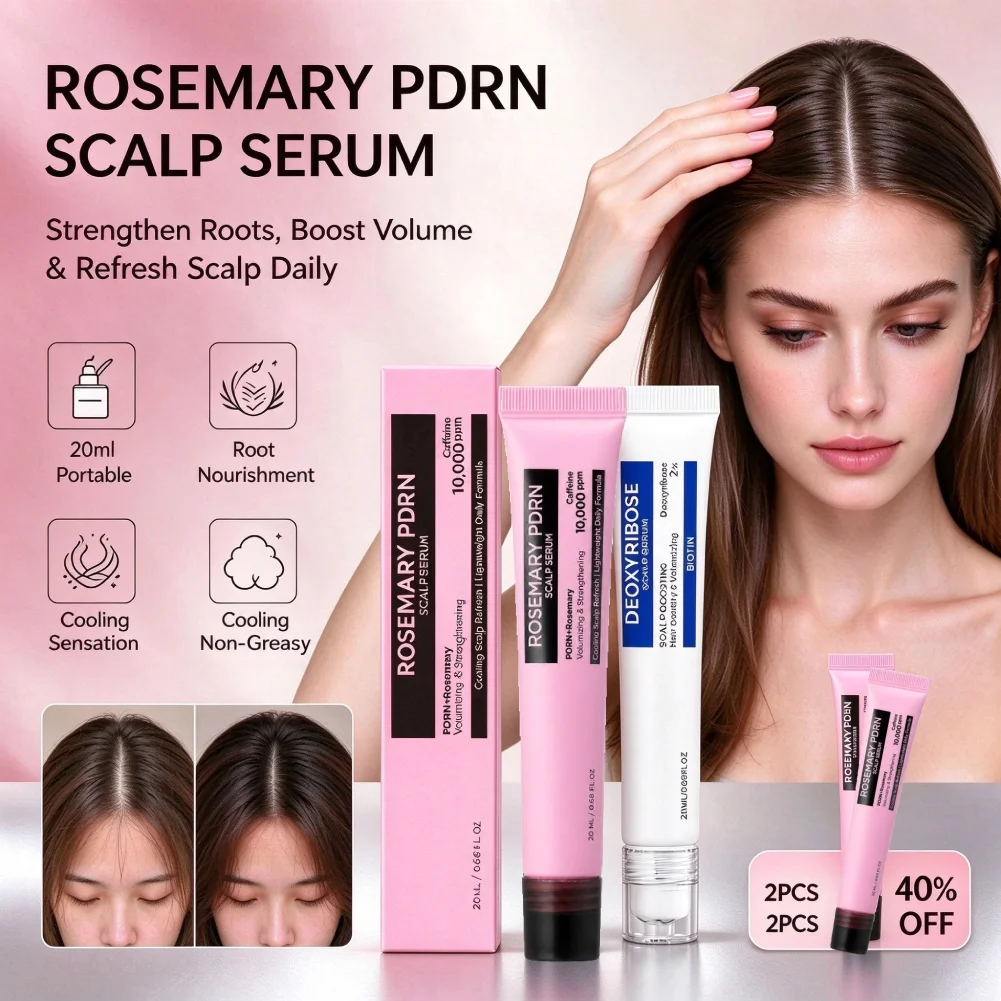 PDRN Rosemary Scalp Serum 20ml Roller Ball Applicator No-Rinse Lightweight Formula Nourish Hair Follicles Boost Hair Serum