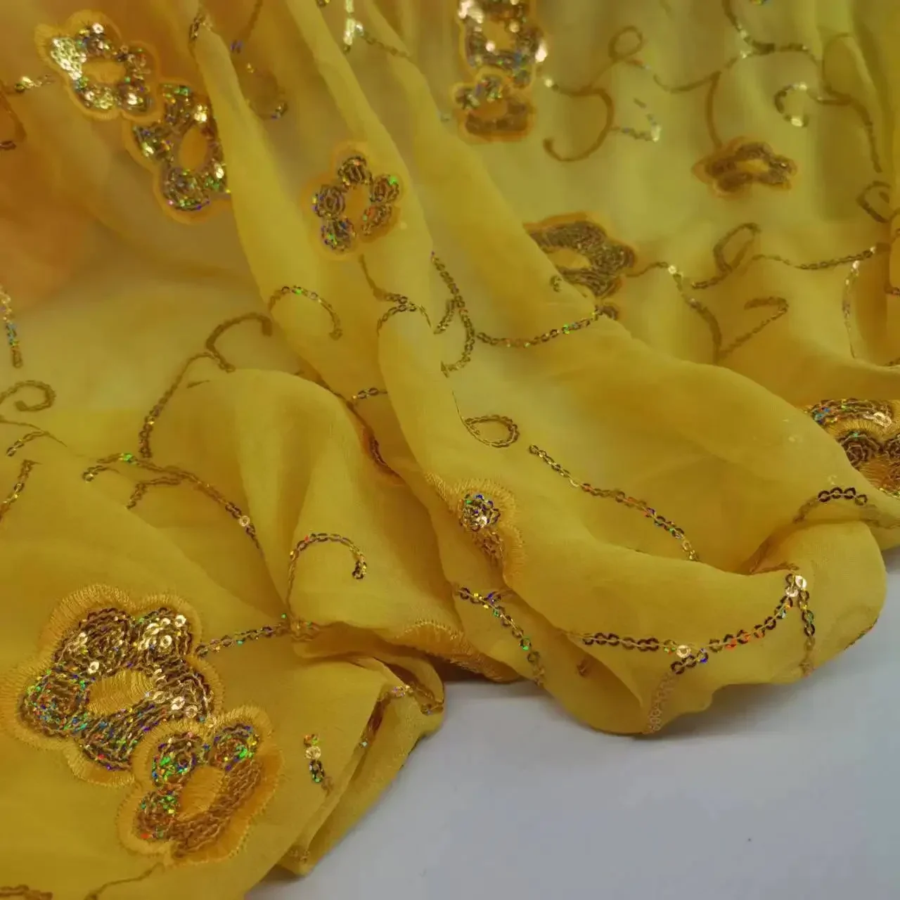 100% Silk Sequins Fabric Bling Saree Georgette Embroidery Silk Mulberry Hijab Sudan Toub DIY Material