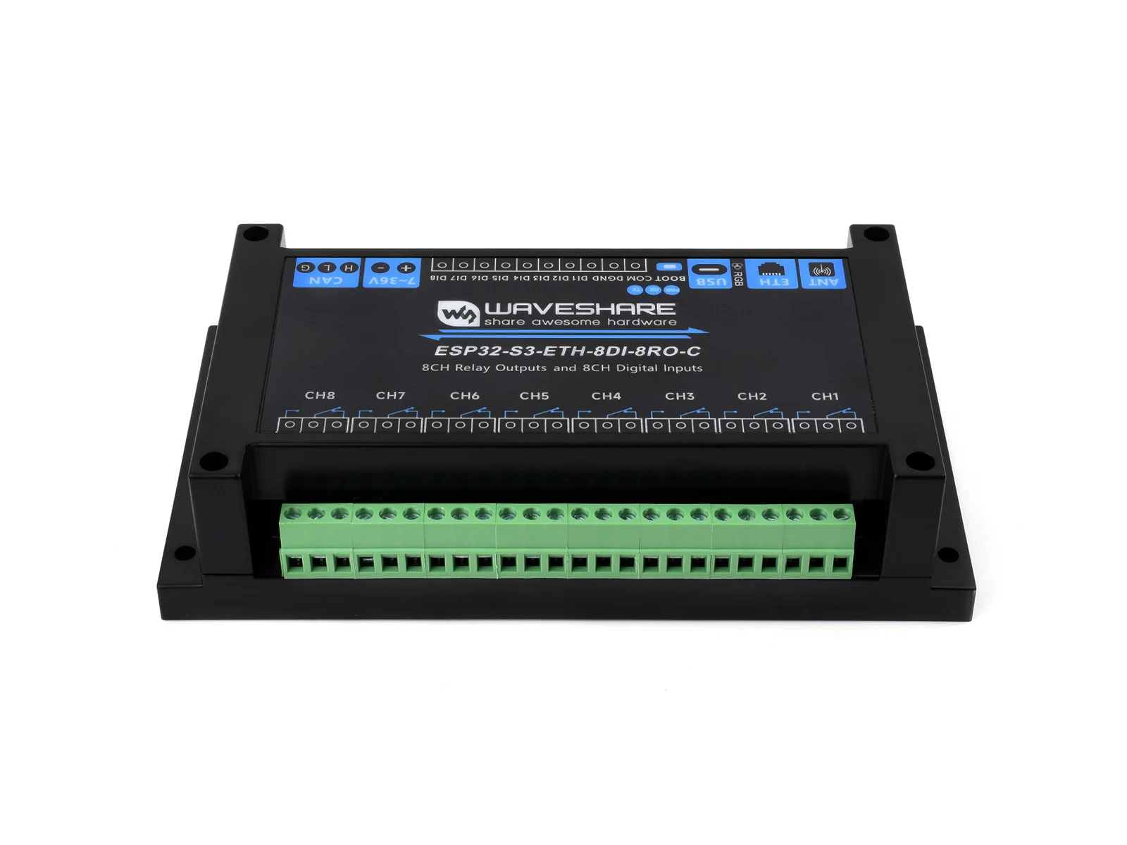 Industrial 8-Channel ESP32-S3 WiFi Relay Module, Onboard Isolated CAN Interface, Built-In Xtensa 32-Bit LX7 Dual-Core Processor