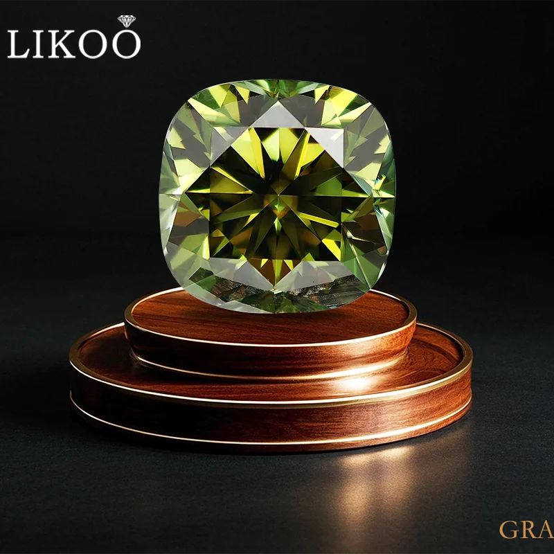 

Natural Green Moissanite Stone Cushion Cut Lab Diamond Gemstone Passed Diamond Test with GRA Report for Custom Jewelry Making