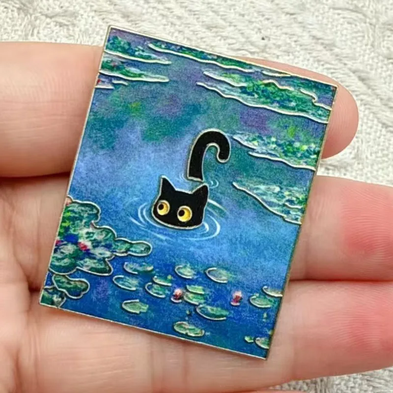 4pcs Starry Night Cats Enamel Pins Custom Van Gogh Oil Painting Brooches Lapel Badges Fun Animal Art Jewelry Gift for Friends