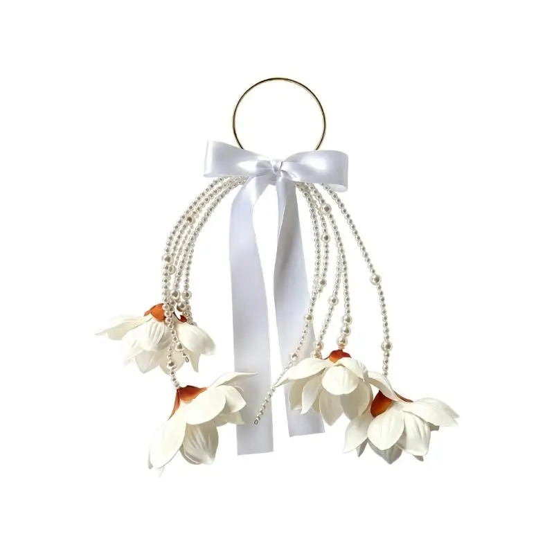 P9FE Hochzeitshandblumen mit Tragegriff und Schleifenakzent für Brautfotos – Detail 10