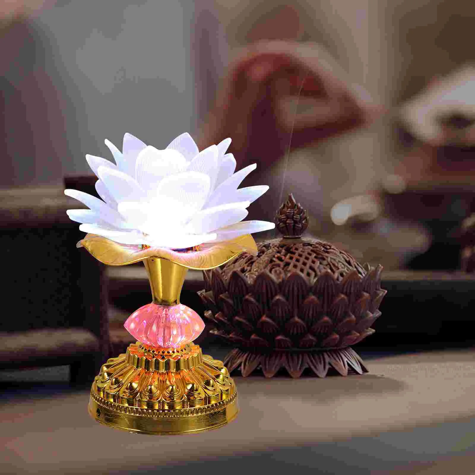 USB Colorful LED Lotus Lantern for Buddha Props Night Light Lamp Flower Household