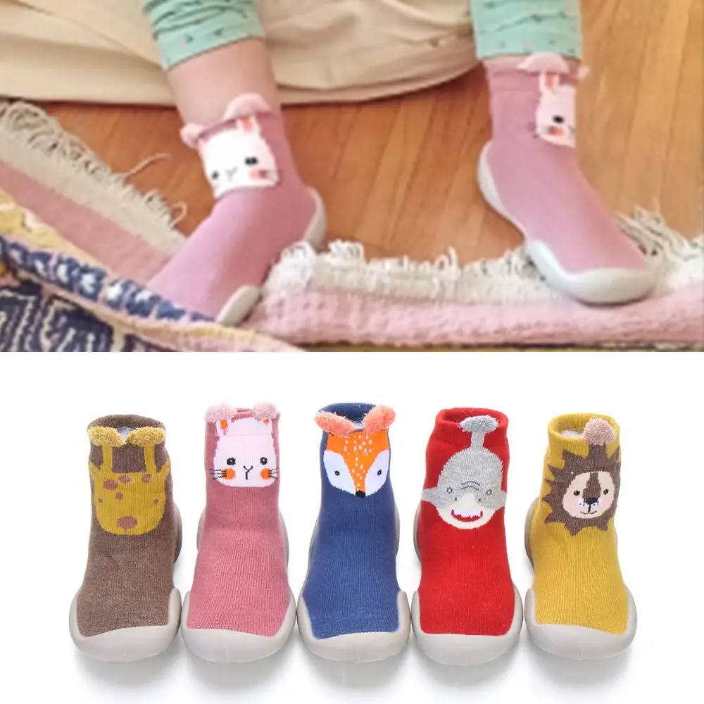 gift Winter Warm Soft Sleep Bed Sock Plush Cute Cartoons Coral Fleece Sock Floor Sox Anti-slip Slippers Baby Toddler Socks