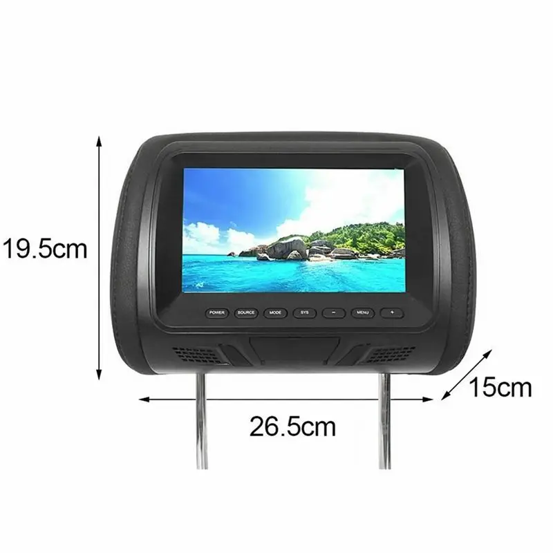 Multi-Purpose Universal 7Inches Car Headrest Monitor Screen Fit For AV USB SD MP4 MP5 FM Black