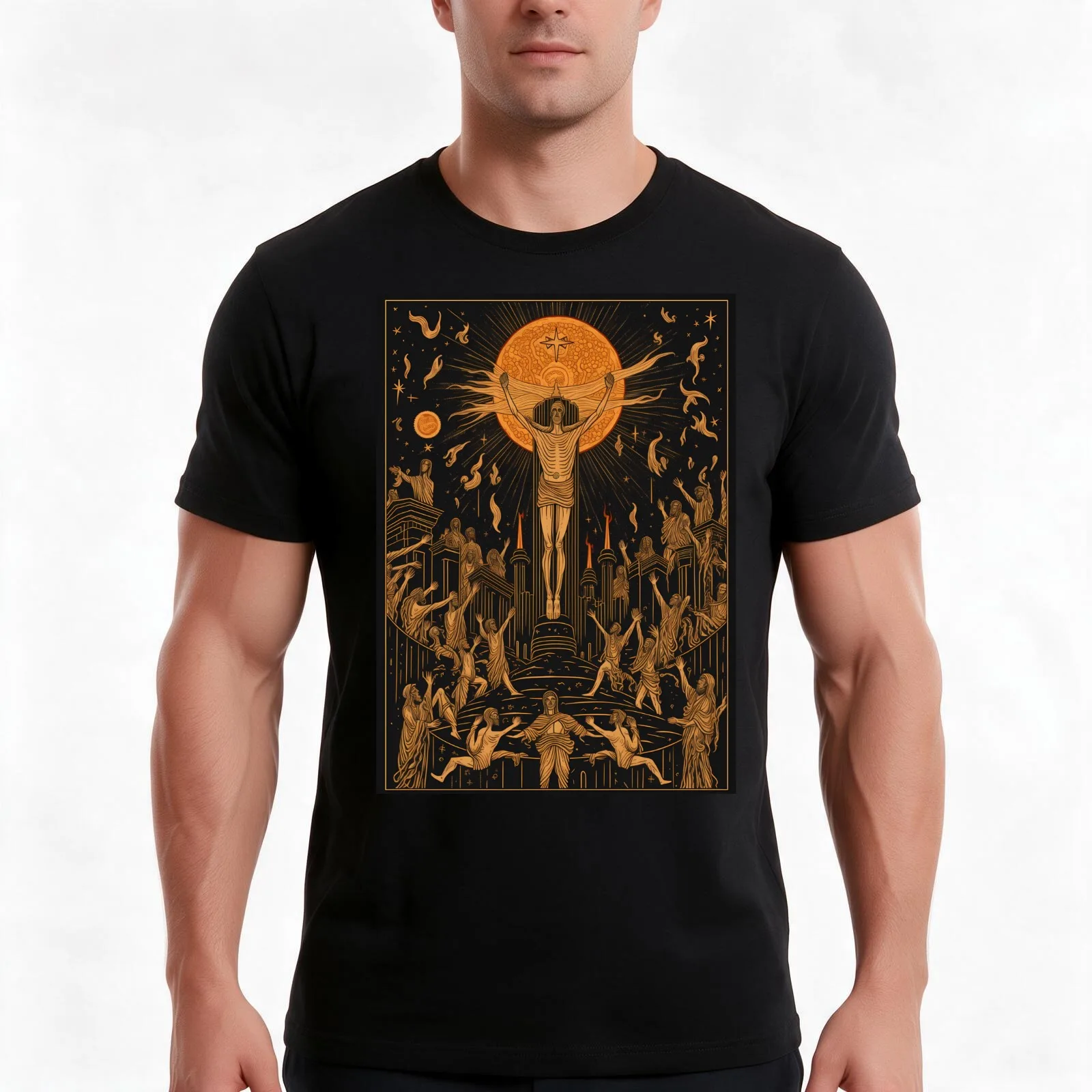Ascension of the Martyrs - Linocut Art T-Shirt, Summer Casual Cotton Tee, Oversized Streetwear Tops, Vintage Graphic Print