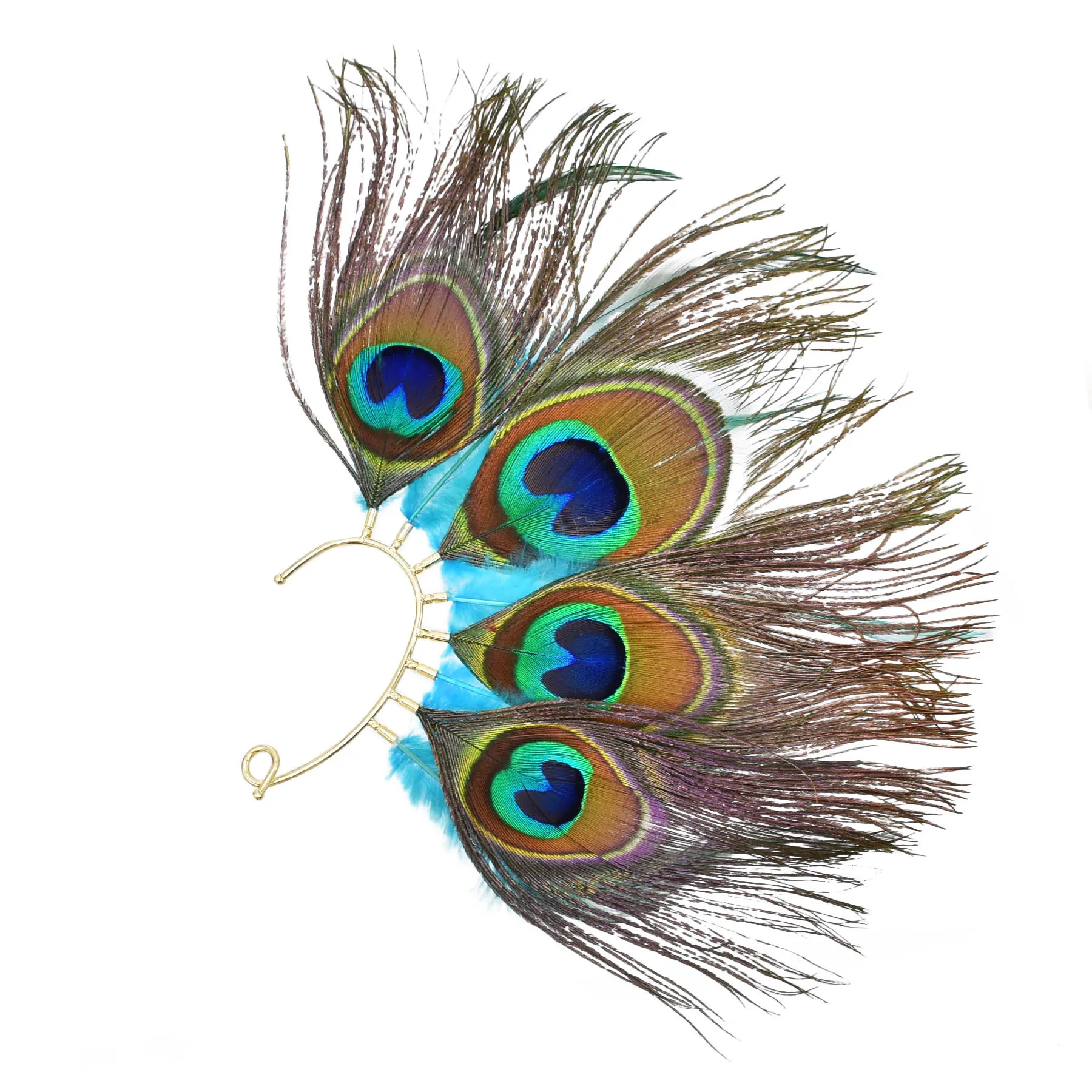 

Peacock Feathers Women Ear Cuff Exaggerated Indian Ethnic Aolly Statement Clips Earrings Accessories