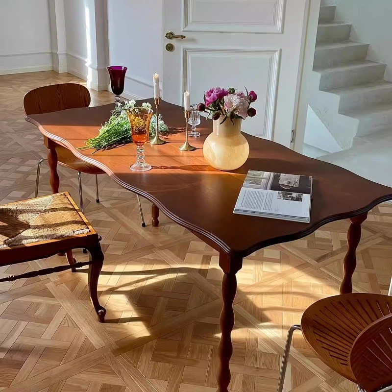 

Italian dining table solid wood household iris rectangular method medieval small apartment office dining coffee light luxury