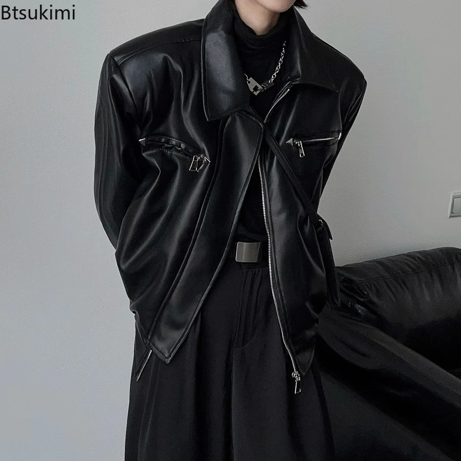 2025 Men's PU Leather Coat Bomber Jacket Men Autumn Leather Jacket Lapel Zipper Biker Jacket for Men Clothing Coat Streetwear