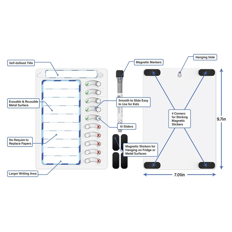 Стираемая доска для домашних часов, ежедневный список дел, планировщик, проверка для детей, взрослых, несколько предметов и форма, хорошая привычка