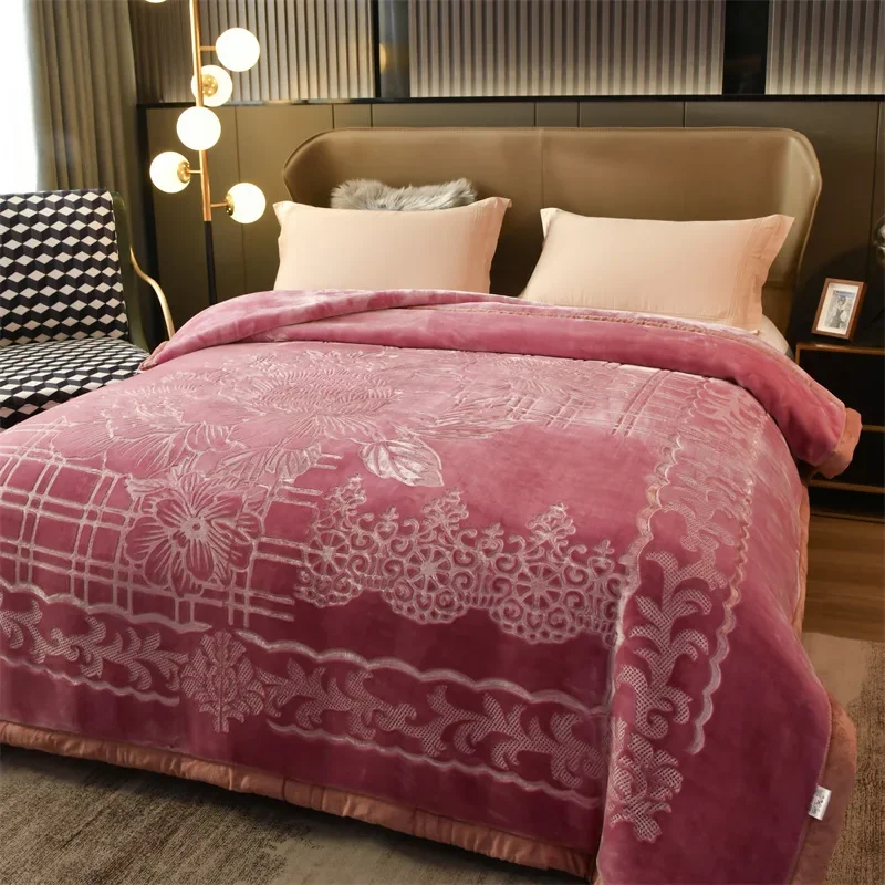 Embossed Plant Pattern Fabric Thickened Double-layer Large-sized Fully Wrapped Edge Blanket Room Sofa Afternoon Nap Blanket