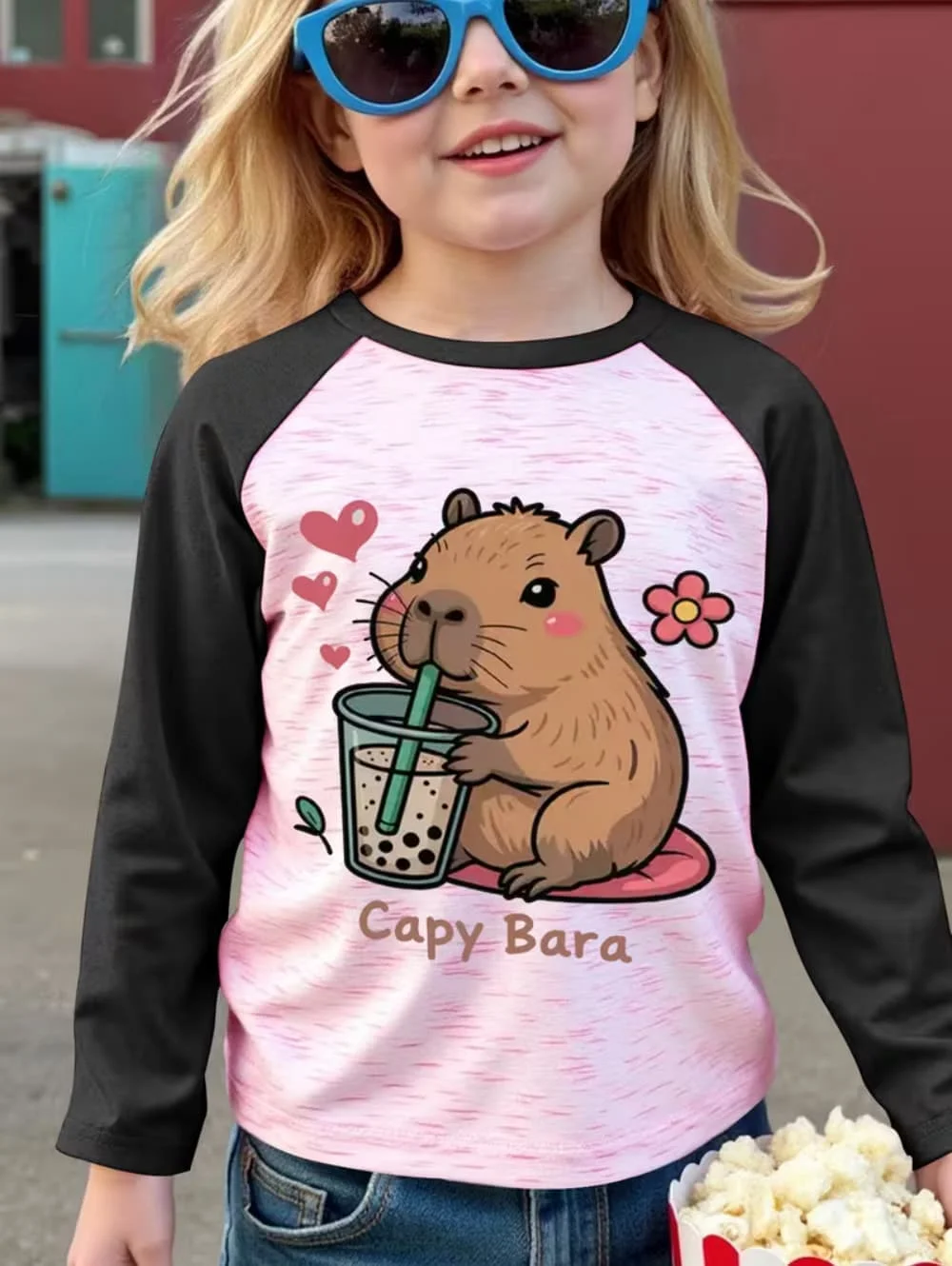 Capybara T-Shirts Children Cartoon Graphic Tee Harajuku Girl Tops Japanese Fashion Cute Animals Long Sleeves Children's Clothing
